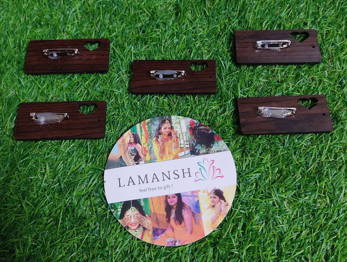 LAMANSH Floral 🌺 brooches LAMAMSH® Pack of 10 handmade wooden LADKIWALE brooches / badges for bride side guests barati in wedding / Indian wedding accessories