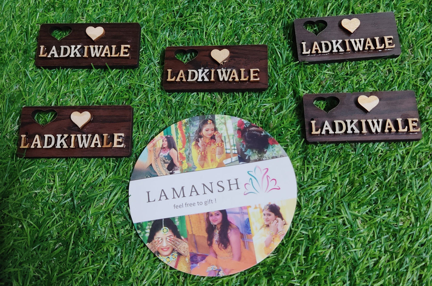 LAMANSH Floral 🌺 brooches LAMAMSH® Pack of 10 handmade wooden LADKIWALE brooches / badges for bride side guests barati in wedding / Indian wedding accessories