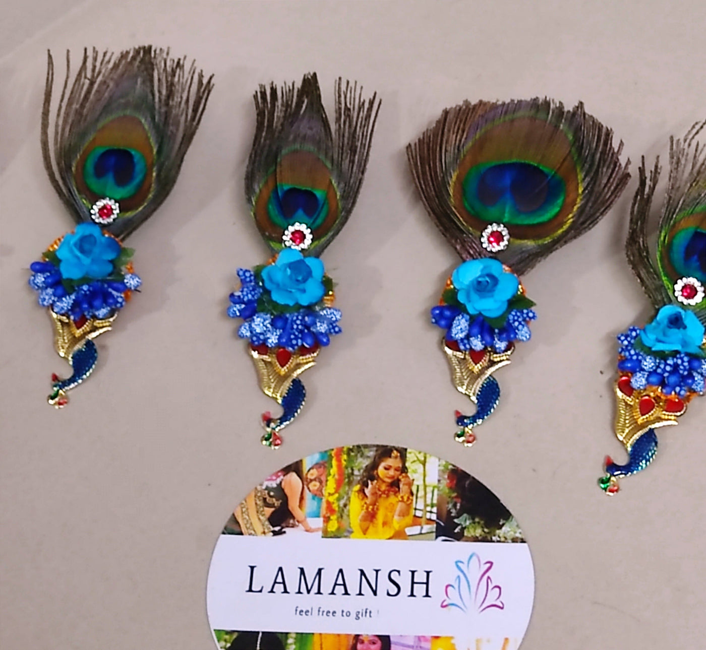 LAMANSH Floral 🌺 brooches LAMANSH® Floral 🌺 Peacock Brooches with Mor pankh Feather / Bridesmaid Giveaways Favours ✨ for haldi mehendi sangeet