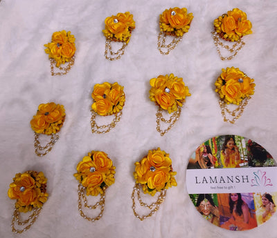 LAMANSH Floral 🌺 brooches LAMANSH® Yellow Fabric Flower Brooches 💛 for Guests in Wedding & other events / Bridesmaid Giveaways Favours ✨ for haldi mehendi sangeet
