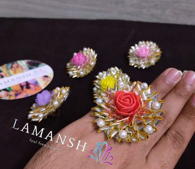 LAMANSH Floral 🌺 Giveaways Assorted colors / Set of 30 Rings LAMANSH®( Set of 30) Gota Artificial Flower 💍Ring's / Bridesmaid Giveaways Favours 🎁 for haldi mehendi wedding