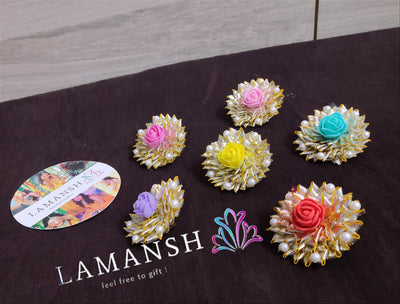 LAMANSH Floral 🌺 Giveaways Assorted colors / Set of 30 Rings LAMANSH®( Set of 30) Gota Artificial Flower 💍Ring's / Bridesmaid Giveaways Favours 🎁 for haldi mehendi wedding