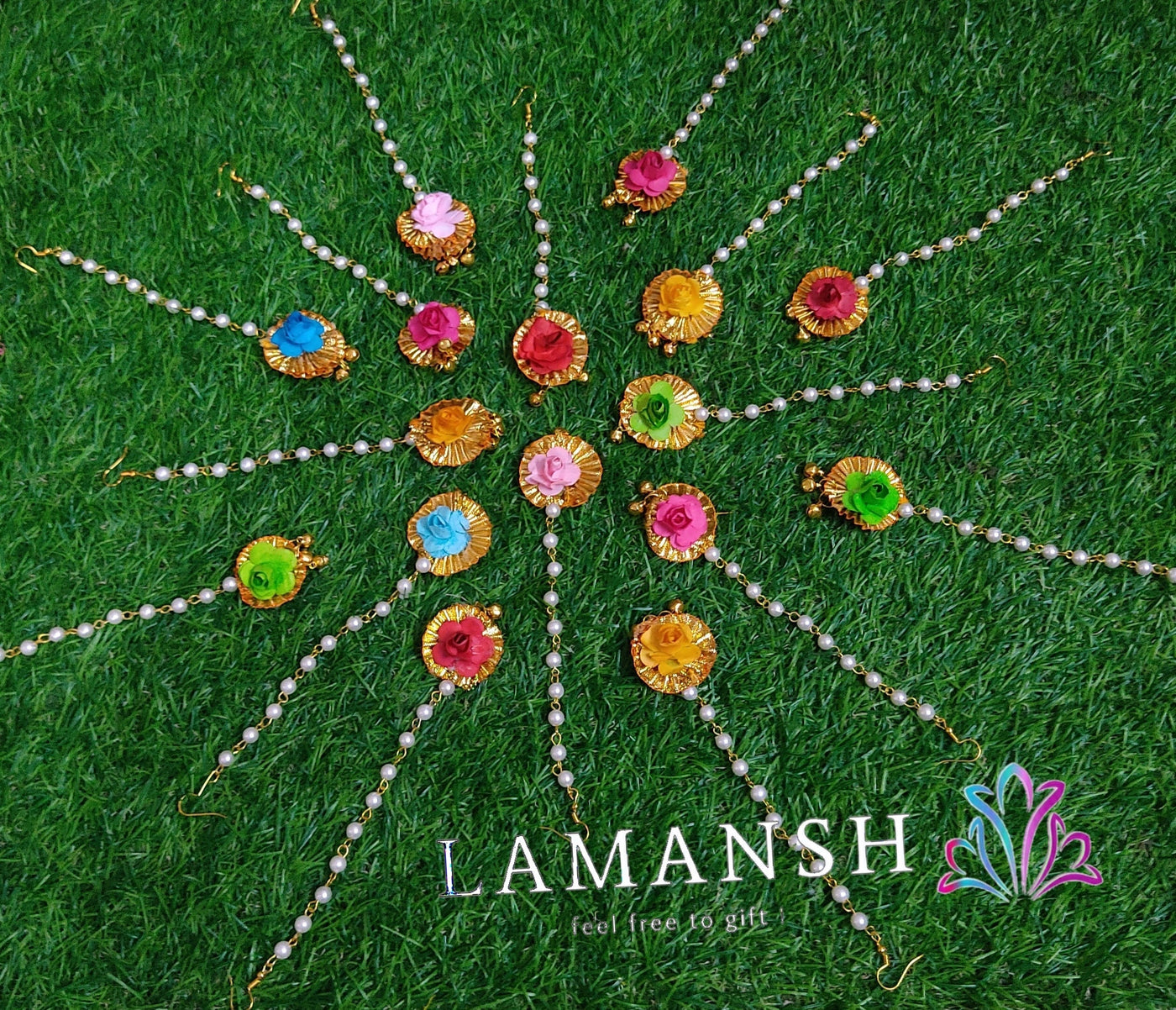 LAMANSH Floral 🌺 Giveaways Assorted colors / Set of 50 Maangtika's LAMANSH®( Pack of 50 at just 20₹ each 🤩 ) Flower Maangtika's for Haldi Mehendi Sangeet / Bridesmaid Giveaways set