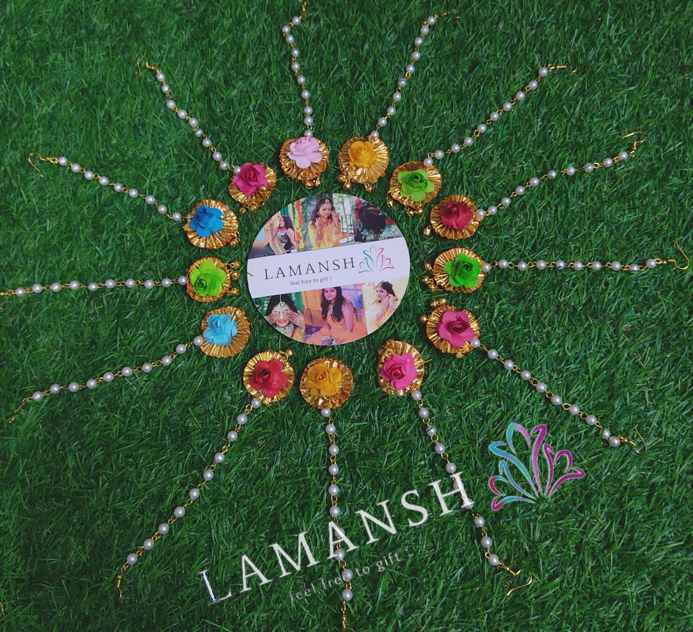 LAMANSH Floral 🌺 Giveaways Assorted colors / Set of 50 Maangtika's LAMANSH®( Pack of 50 at just 20₹ each 🤩 ) Flower Maangtika's for Haldi Mehendi Sangeet / Bridesmaid Giveaways set