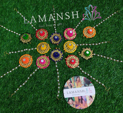 LAMANSH Floral 🌺 Giveaways Assorted colors / Set of 50 Maangtika's LAMANSH® ( Pack of 50 ) Flower Maangtika's for Haldi Mehendi Sangeet / Bridesmaid Giveaways set