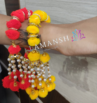 LAMANSH Floral 🌺 Giveaways bangles Assorted colors / 20 Bangles with latkan LAMANSH 20 Pcs Floral Pom Pom Free size Bangles set with latkan /Sangeet Haldi Mehendi Favors for Bridesmaid / giveaways set