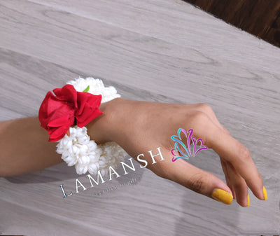LAMANSH Floral 🌺 Giveaways bangles White Red / 2 Piece Floral Mogra Bangle LAMANSH® 1 Pair Plastic Mogra Hand Bracelets | Rose 🌹 Bangles for Women /Haldi Sangeet Mehendi Favors for Bridesmaid