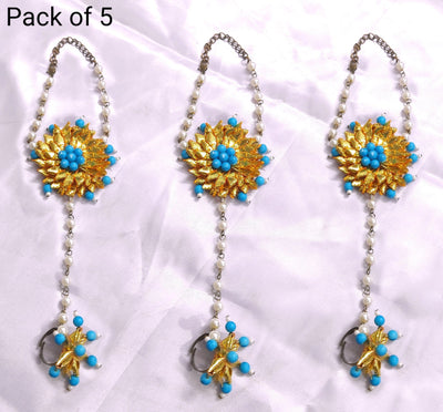 LAMANSH Floral 🌺 Giveaways Blue / 5 Bracelets attached with ring LAMANSH (Pack of 5) Artificial Floral Gota Bracelets Attached to Ring /Mehendi Favors for Bridesmaid
