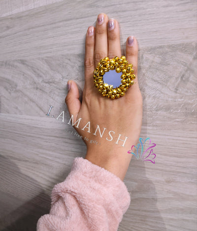 LAMANSH Floral 🌺 Giveaways Gold / 1 Ghungroo Ring LAMANSH Pack of 1 Ghungroo & Mirror Work Floral Gota Ring for Bride 💛
