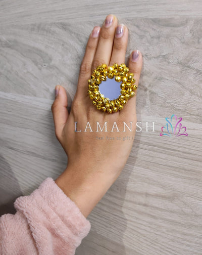LAMANSH Floral 🌺 Giveaways Gold / Set of 25 Rings LAMANSH® Pack of 25 Mirror With Ghungroo💍Ring's / Bridesmaid Giveaways ( Ghungroo ) set