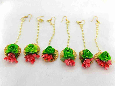 LAMANSH Floral 🌺 Giveaways Green-Red / Set of 20 Maangtika's LAMANSH® Artificial Flower Maangtika's / Bridesmaid Giveaways ( Set of 20 ) set