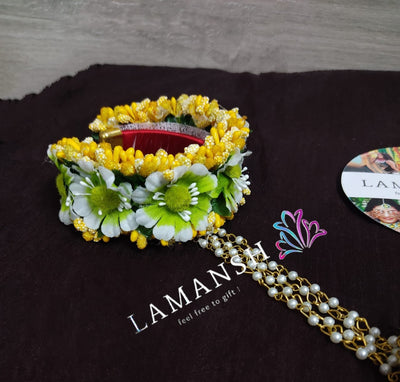 LAMANSH Floral 🌺 Giveaways hathphool Yellow - Green / 1 Pair Floral Hathphool LAMANSH (Set of 1 Pair) Floral 🌺 Bracelets Attached to Ring