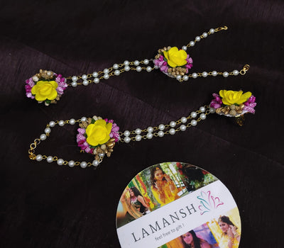 LAMANSH Floral 🌺 Giveaways LAMANSH® Artificial Floral 🌺 Gota Bracelets Attached to Ring / Haldi Mehendi Favors for Bridesmaid Set