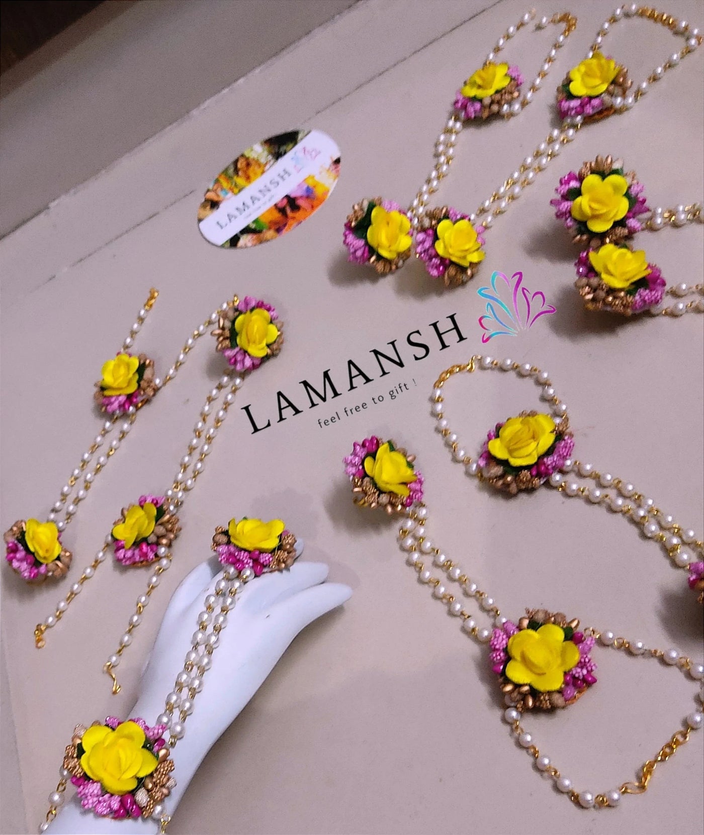LAMANSH Floral 🌺 Giveaways LAMANSH Artificial Floral Gotta Bracelets Attached to Ring /Haldi Mehendi Favors for Bridesmaid Set