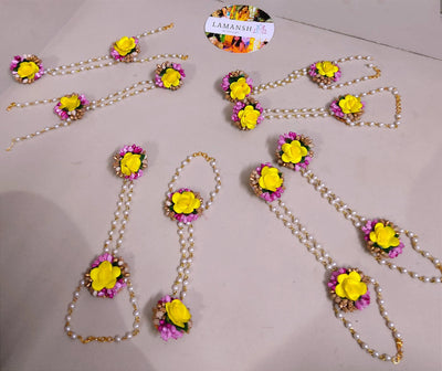 LAMANSH Floral 🌺 Giveaways LAMANSH Artificial Floral Gotta Bracelets Attached to Ring /Haldi Mehendi Favors for Bridesmaid Set
