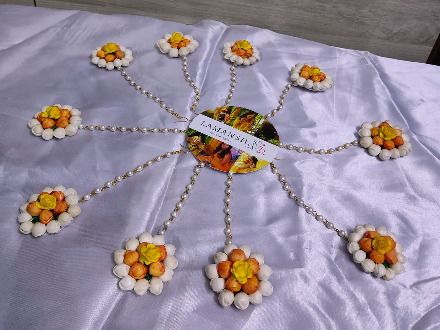 LAMANSH Floral 🌺 Giveaways LAMANSH® Artificial Flower Floral Mogra Maangtika's / Bridesmaid Giveaways ( Set of 10 ) set