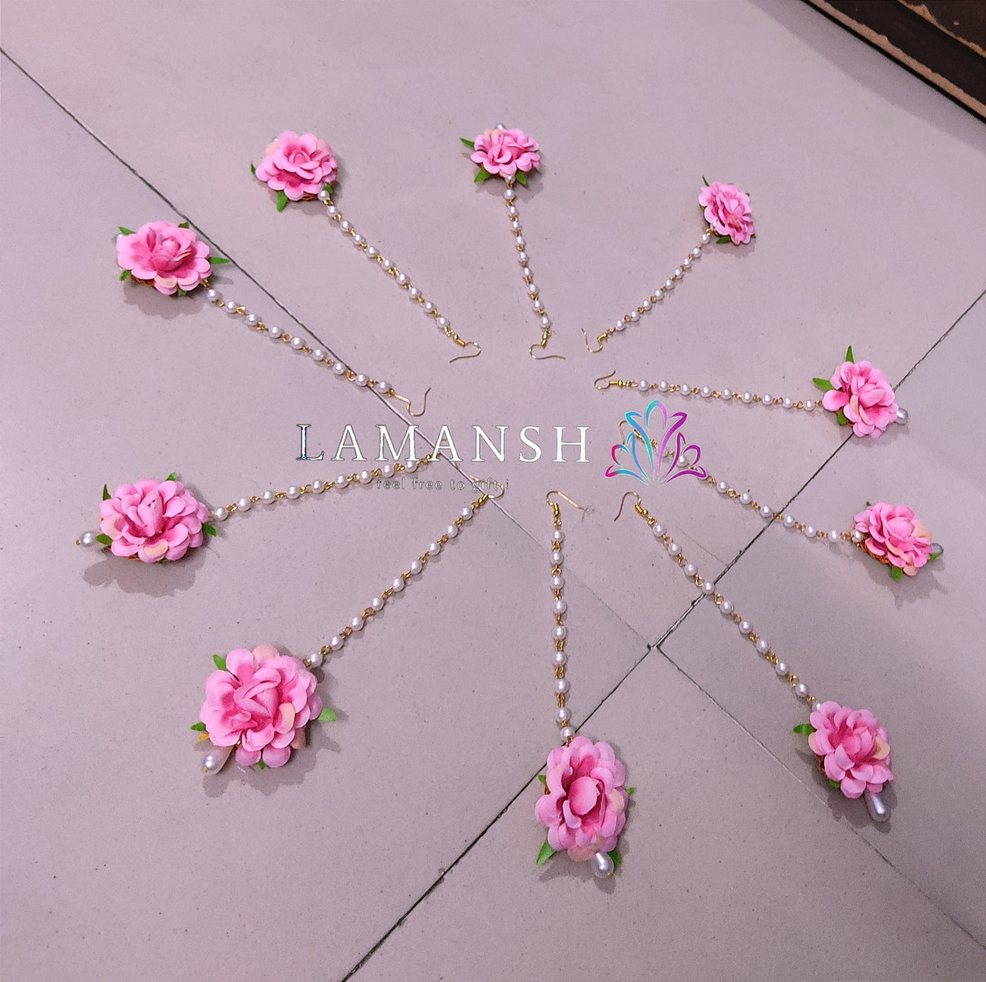 LAMANSH Floral 🌺 Giveaways LAMANSH® Pack of 20 Artificial Flower 🌸 Maangtika / Teeka's for Haldi & Mehendi Favours