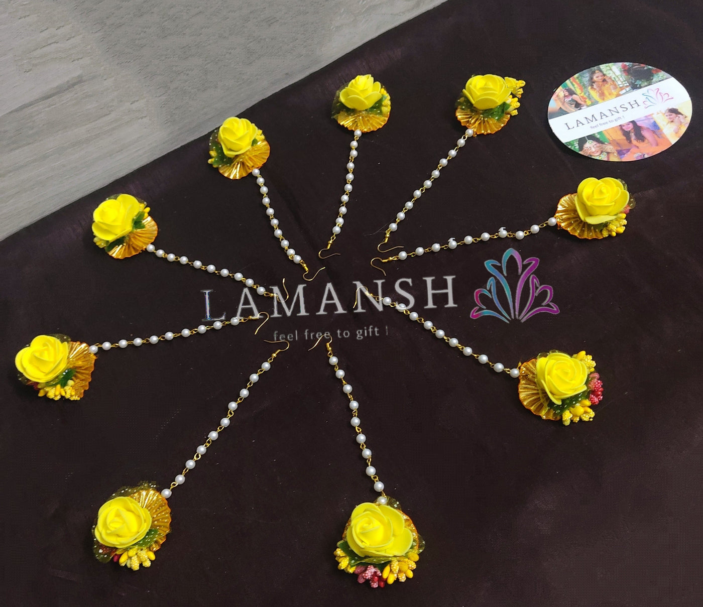 LAMANSH Floral 🌺 Giveaways LAMANSH® (Pack of 25 at just 25₹ each 🤩) Flower Maangtika's for Haldi Mehendi Sangeet / Bridesmaid Giveaways set