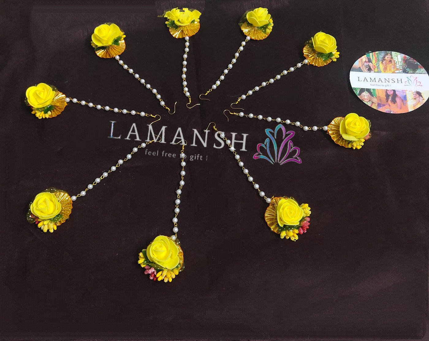 LAMANSH Floral 🌺 Giveaways LAMANSH® (Pack of 25 at just 25₹ each 🤩) Flower Maangtika's for Haldi Mehendi Sangeet / Bridesmaid Giveaways set