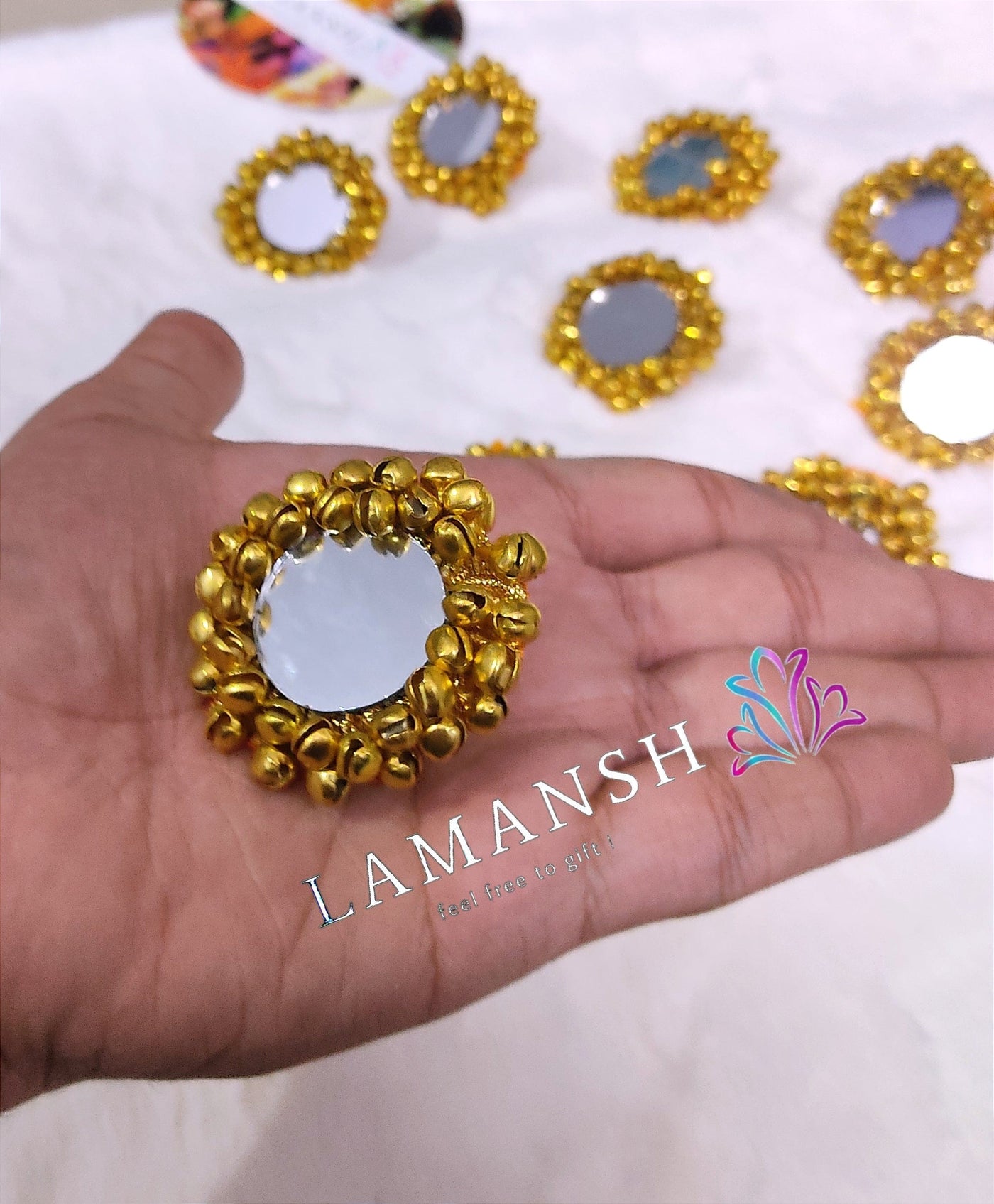 LAMANSH Floral 🌺 Giveaways LAMANSH® Pack of 25 Ghungroo & Mirror Work Floral Gota Ring for Bridsmaids & Giveaways / Return Gifts & Favors 🎁 for Haldi