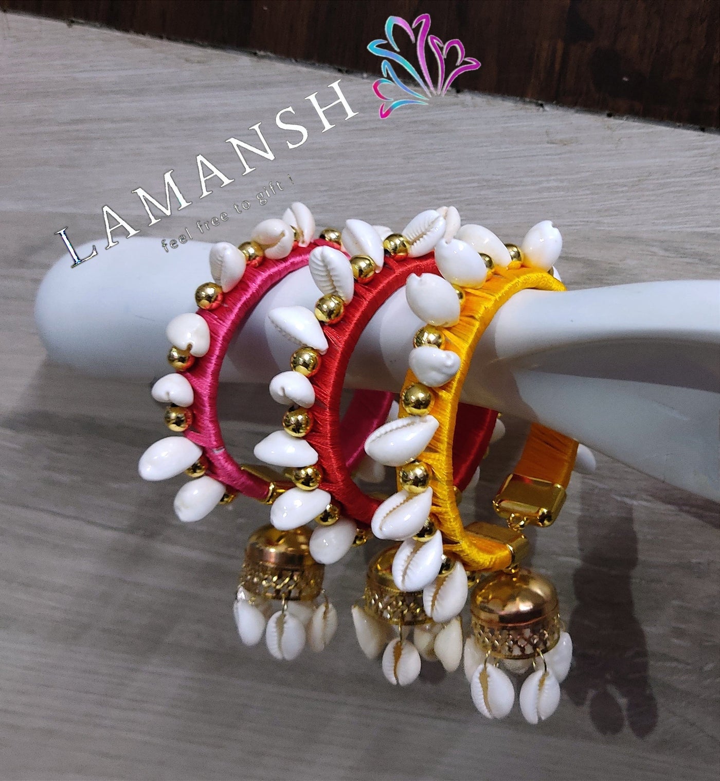 LAMANSH Floral 🌺 Giveaways LAMANSH® Set of 20 (Free size) Shells 🐚 Jhumka Bracelets Kade Bangles Hathphool for Bridesmaid Giveaways / Best wedding favors return gifts for ladies guests