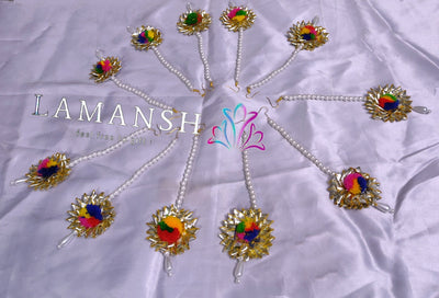 LAMANSH Floral 🌺 Giveaways LAMANSH® (Set of 25) Pom Pom Gota Patti Maangtika's / Bridesmaid Giveaways set