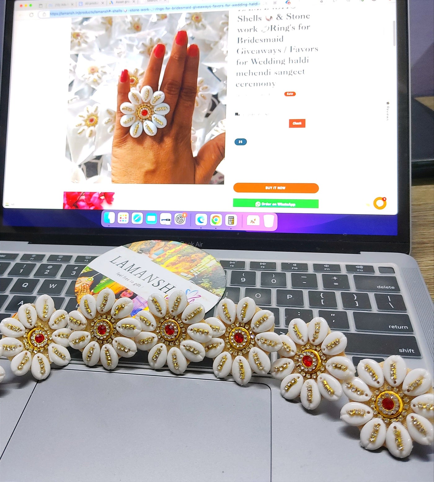 LAMANSH Floral 🌺 Giveaways LAMANSH® Shells 🐚 & Stone work 💍Ring's for Bridesmaid Giveaways / Favors for Wedding haldi mehendi sangeet ceremony