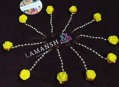 LAMANSH Floral 🌺 Giveaways maangtika Yellow / Set of 25 Maangtika's LAMANSH® (Set of 25) Artificial Yellow Fabric Flower Maangtika's / Bridesmaid Giveaways set