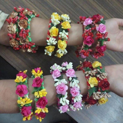 LAMANSH Floral 🌺 Giveaways Mix-Color / 6 Pair Floral Bangles LAMANSH Mix colors Floral 🌺 Bangle set ( Set of 6 Pair)