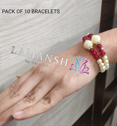 LAMANSH Floral 🌺 Giveaways Multi colour / 10 Floral Hathphool LAMANSH (Set of 10 ) Artificial Parel Bracelets Attached set /Mehendi Favors for Bridesmaid