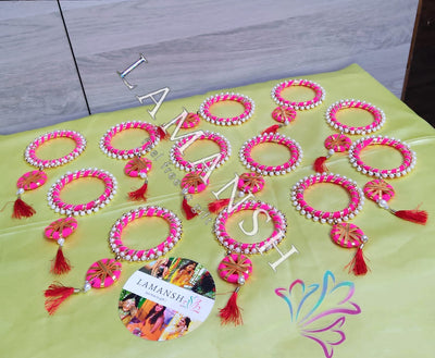 LAMANSH Floral 🌺 Giveaways Multi colour / 50 Pcs Floral Bangles with Latkan LAMANSH(Pack of 50) Artificial Floral Gota Hathphool Bangles set /Mehendi Favors for Bridesmaid