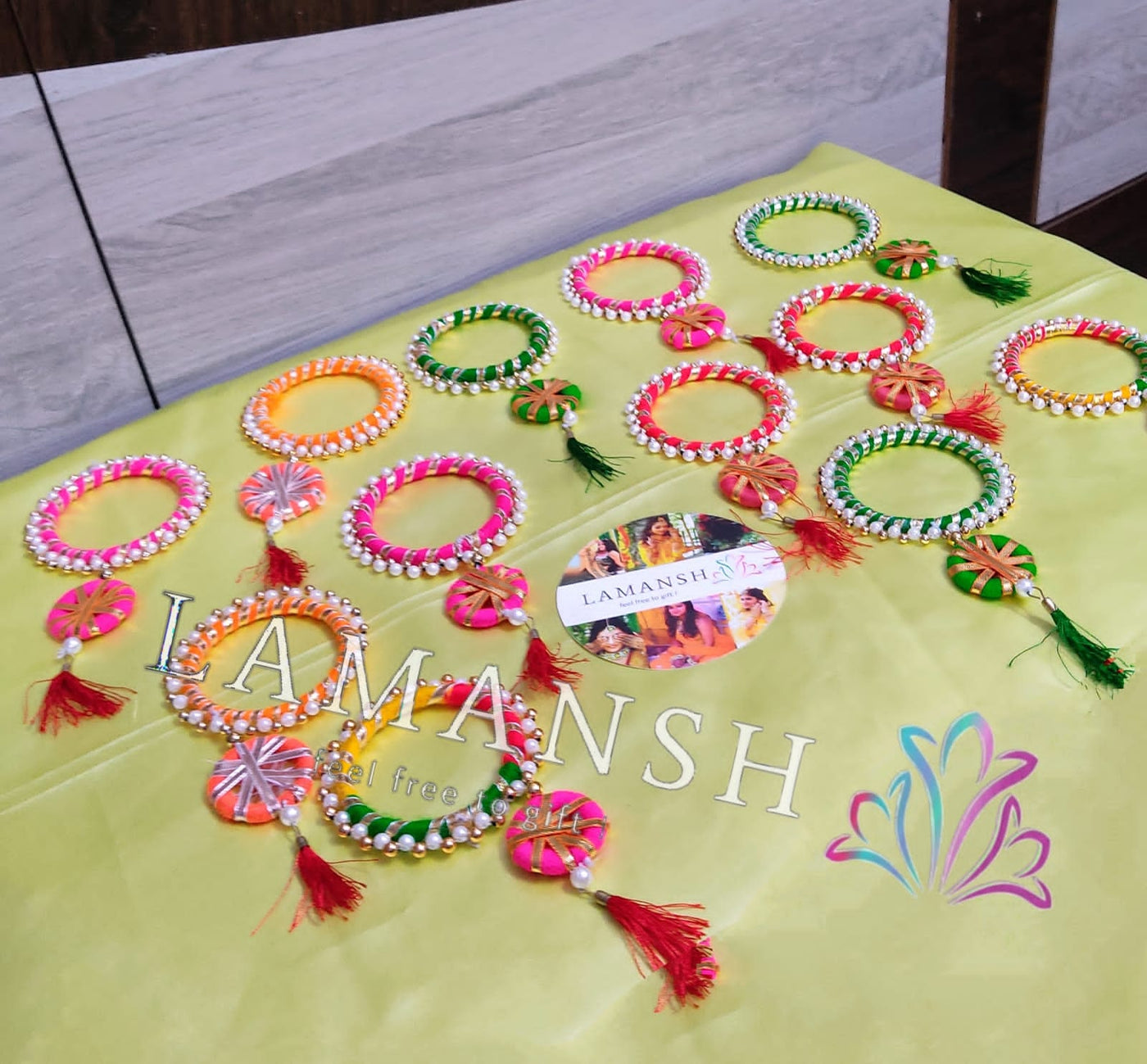 LAMANSH Floral 🌺 Giveaways Multi colour / 50 Pcs Floral Bangles with Latkan LAMANSH(Pack of 50) Artificial Floral Gota Hathphool Bangles set /Mehendi Favors for Bridesmaid