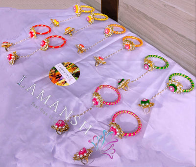LAMANSH Floral 🌺 Giveaways Multicolor / 10 Pair Floral Hathphool LAMANSH ( Set of 10 Pair) Artificial Floral Gotta Bangles Attached to Ring /Mehendi Favors for Bridesmaid Set