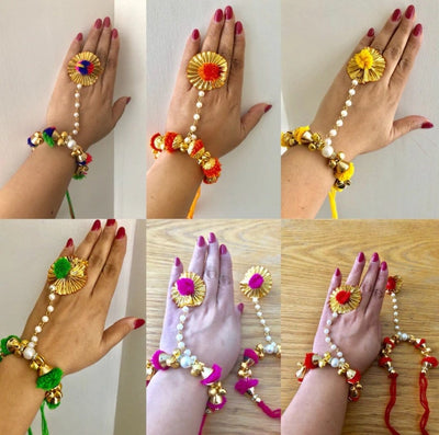 LAMANSH Floral 🌺 Giveaways Multicolor / 6 Pair Floral Hathphool LAMANSH Floral 🌺 Bracelets Attached to Ring ( Set of 6 Pair)