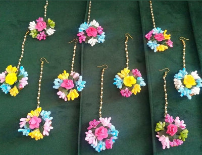 LAMANSH Floral 🌺 Giveaways Multicolor / Set of 10 Maangtika's LAMANSH® Artificial Flower Maangtika's for Haldi Ceremony ( Set of 10)