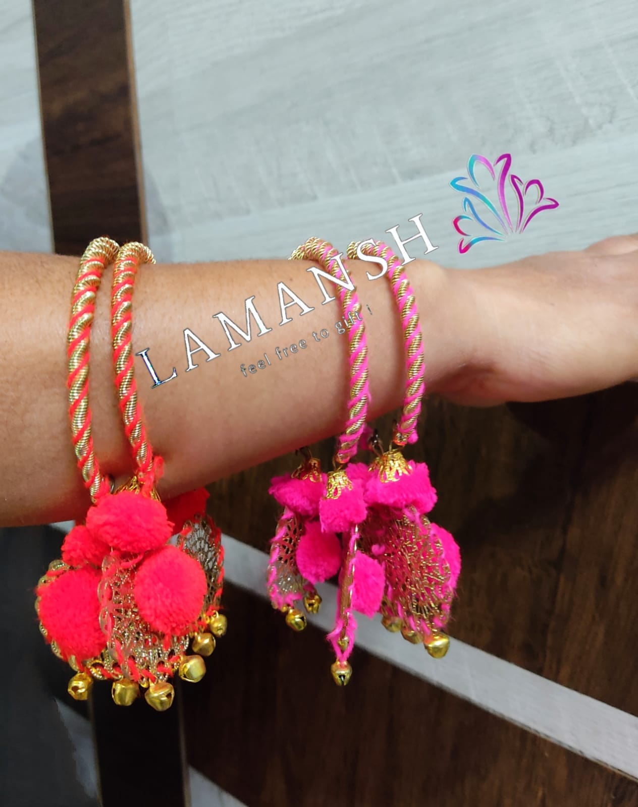 LAMANSH Floral 🌺 Giveaways Multicolor / Set of 20 Bangles LAMANSH® Set of 20 Pom Pom Flower Bracelets, Kade, Bangles, Hathphool, for Bridesmaid Giveaways / Best wedding favors return gifts