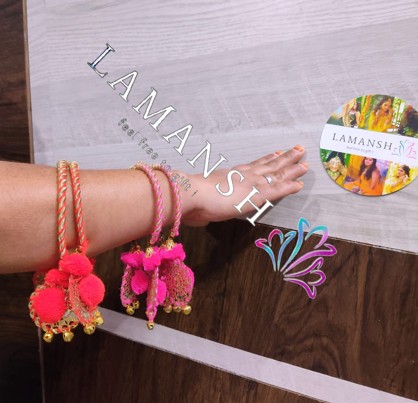 LAMANSH Floral 🌺 Giveaways Multicolor / Set of 20 Bangles LAMANSH® Set of 20 Pom Pom Flower Bracelets, Kade, Bangles, Hathphool, for Bridesmaid Giveaways / Best wedding favors return gifts