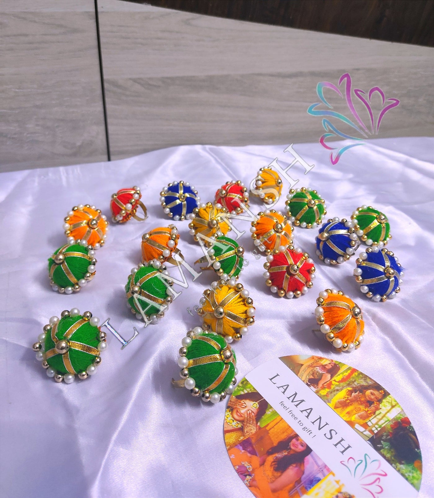 LAMANSH Floral 🌺 Giveaways Multicolor / Set of 20 Rings 💍 LAMANSH® Artificial Flower 💍Ring's / Bridesmaid Giveaways ( Set of 20, Mix Color ) set