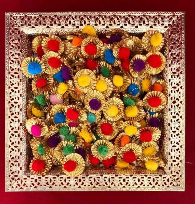 LAMANSH Floral 🌺 Giveaways Multicolor / Set of 30 Rings LAMANSH® Pom Pom Gota Artificial Flower 💍Ring's / Bridesmaid Giveaways ( Set of 30 ) set
