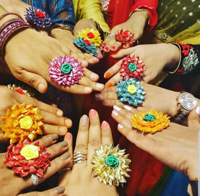 LAMANSH Floral 🌺 Giveaways Multicolor / Set of 30 Rings LAMANSH®( Set of 30) Gota Artificial Flower 💍Ring's / Bridesmaid Giveaways set