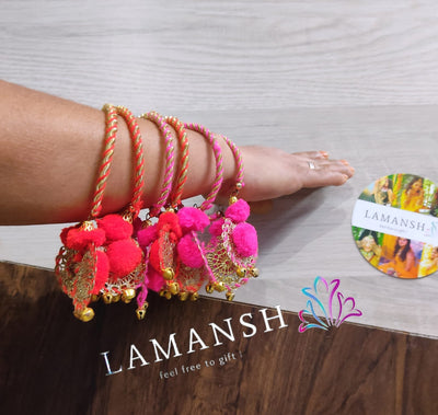 LAMANSH Floral 🌺 Giveaways Multicolor / Set of 50 Bangles LAMANSH® Set of 50 Pom Pom Flower Bracelets, Kade, Bangles, Hathphool, for Bridesmaid Giveaways / Best wedding favors return gifts