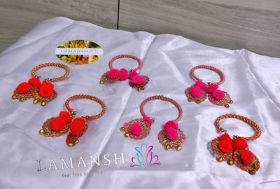 LAMANSH Floral 🌺 Giveaways Multicolor / Set of 50 Bangles LAMANSH® Set of 50 Pom Pom Flower Bracelets, Kade, Bangles, Hathphool, for Bridesmaid Giveaways / Best wedding favors return gifts