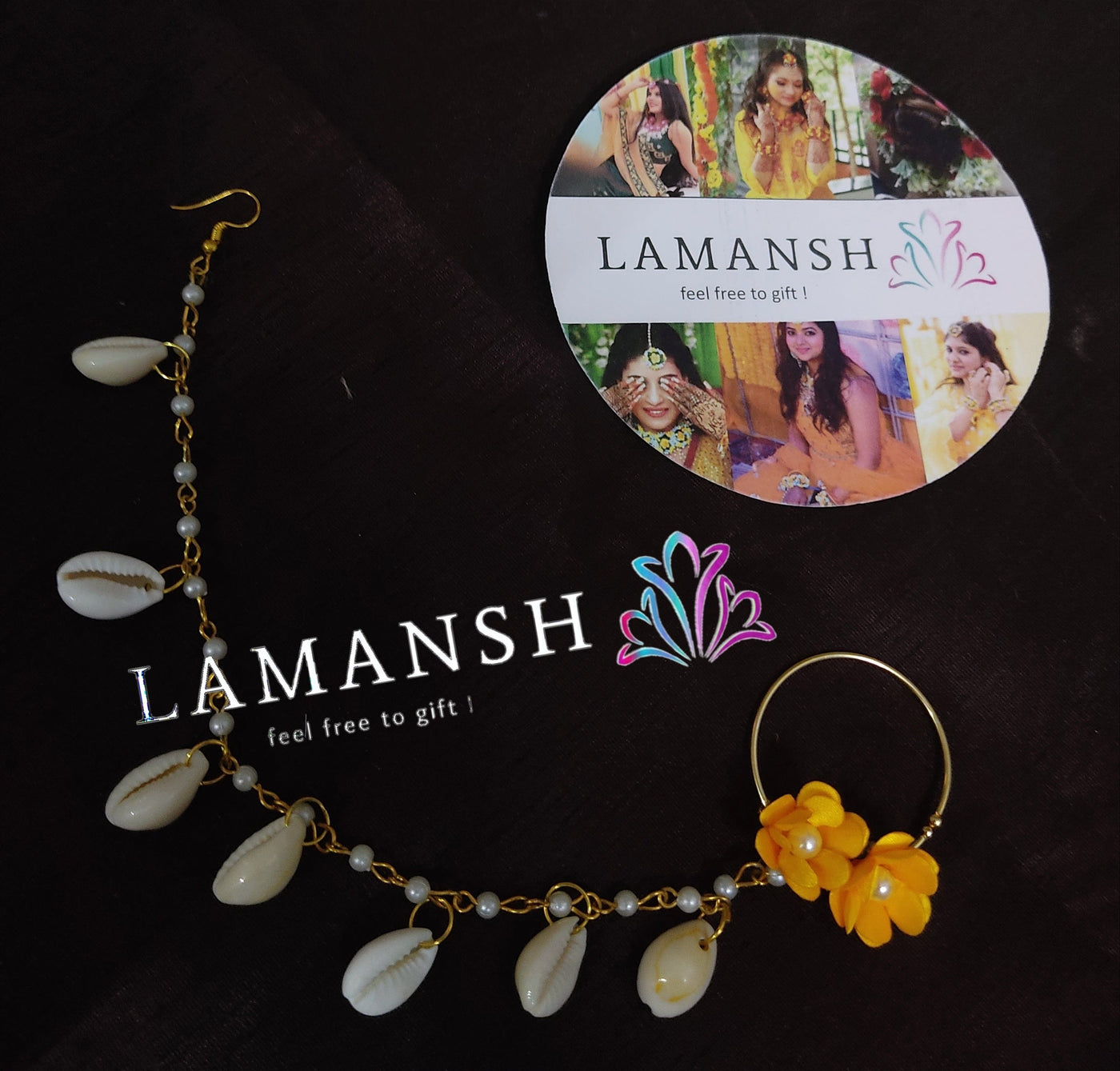 LAMANSH Floral 🌺 Giveaways nath Yellow / Set of 5 Nosering LAMANSH® (Set of 5 ) Shells Floral Nose ring Nath set /Mehendi Favors for Bridesmaid