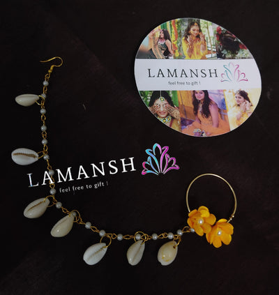 LAMANSH Floral 🌺 Giveaways nath Yellow / Set of 5 Nosering LAMANSH® (Set of 5 ) Shells Floral Nose ring Nath set /Mehendi Favors for Bridesmaid
