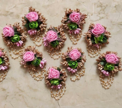 LAMANSH Floral 🌺 Giveaways Pink-Golden-Green / Set of 20 Broaches LAMANSH® Artificial Flower Brooches  / Bridesmaid Giveaways ( Set of 20 ) set