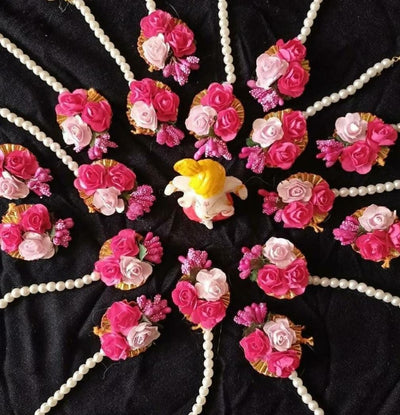 LAMANSH Floral 🌺 Giveaways Pink / Set of 20 Maangtika's LAMANSH® (Set of 20) Artificial Flower Maangtika's / Bridesmaid Giveaways set