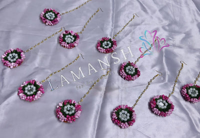 LAMANSH Floral 🌺 Giveaways Pink / Set of 20 Maangtika's LAMANSH® (Set of 20) Artificial Flower Maangtika's / Bridesmaid Giveaways Set