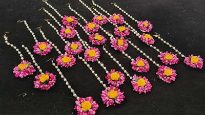 LAMANSH Floral 🌺 Giveaways Pink / Set of 25 Maangtika's LAMANSH® Artificial Flower Maangtika's / Bridesmaid Giveaways ( Set of 25 ) set