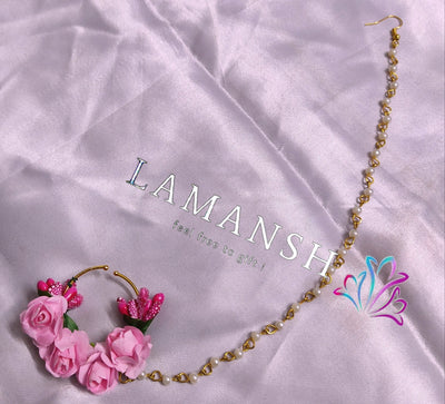 LAMANSH Floral 🌺 Giveaways Pink / Set of 5 Nosering LAMANSH (Set of 5 ) Artificial Floral Nose ring Nath set /Mehendi Favors for Bridesmaid