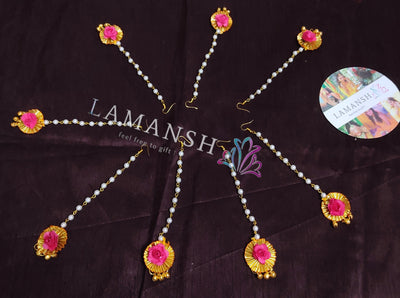 LAMANSH Floral 🌺 Giveaways Pink / Set of 50 Maangtika's LAMANSH®( Pack of 50 at just 20₹ each 🤩 ) Flower Maangtika's for Haldi Mehendi Sangeet / Bridesmaid Giveaways set